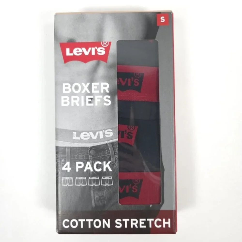 Levi's 4 Pack Boxer Briefs Cotton‎ Stretch Underwear Black Red SMALL LARGE